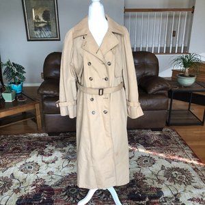 Vintage London Fog Maincoats Khaki Trench Coat Jacket Wool Liner Size 12